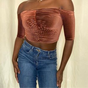 Orange Off the Shoulder Crop | Off the Shoulder Crop | Ribbed
